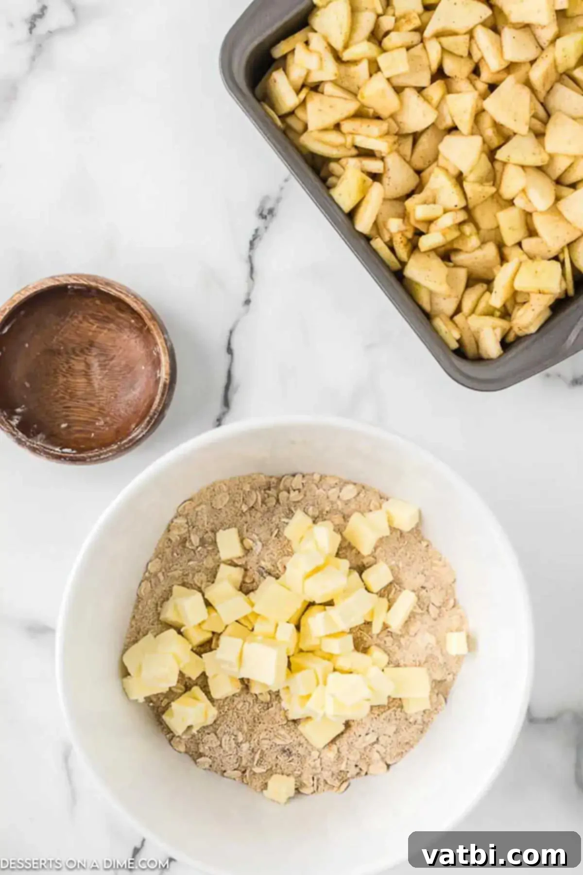 Classic Apple Crisp 7 Butter cut into sugar mixture.