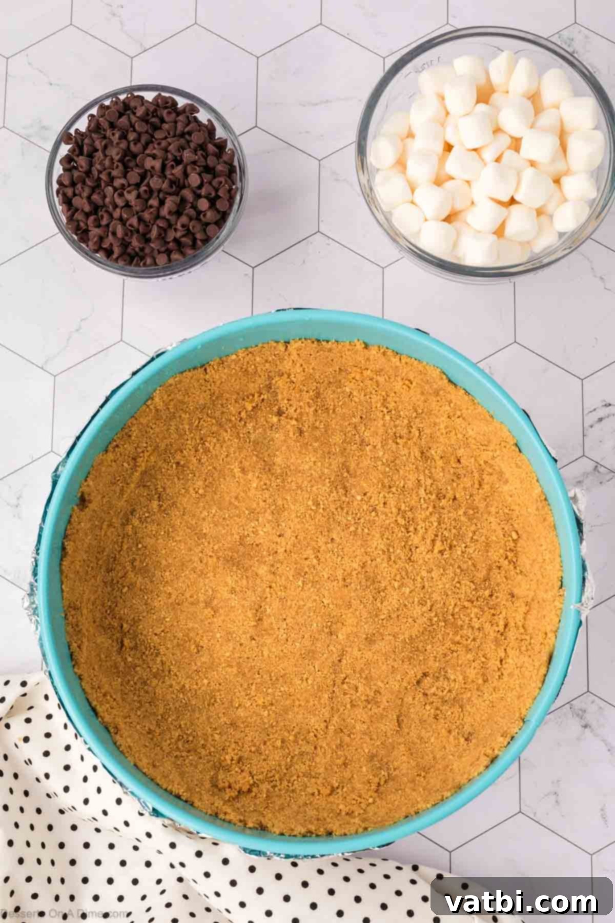 Smores Cheesecake 6 Crust mixture firmly pressed into the springform pan.
