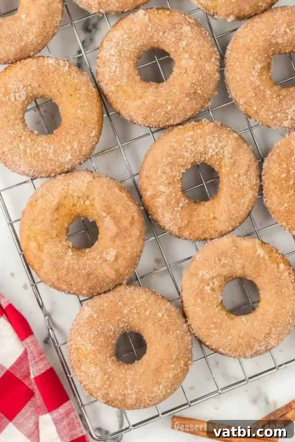 Spiced Apple Cider Baked Doughnuts 10 Baked Apple Donuts on wire rack.