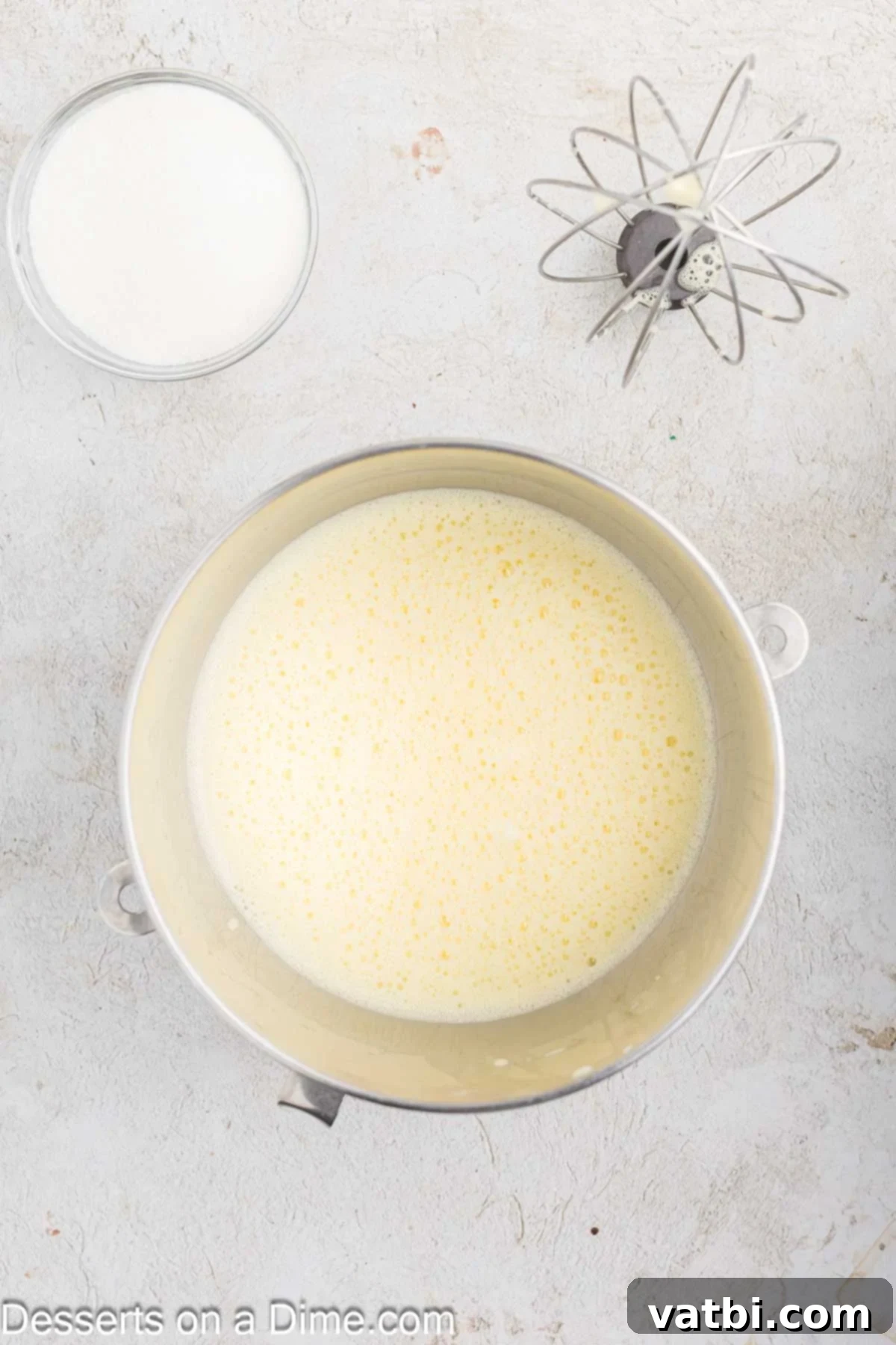 Heavenly Whipped Cream Delight 4 Eggs beat until foamy in bowl.