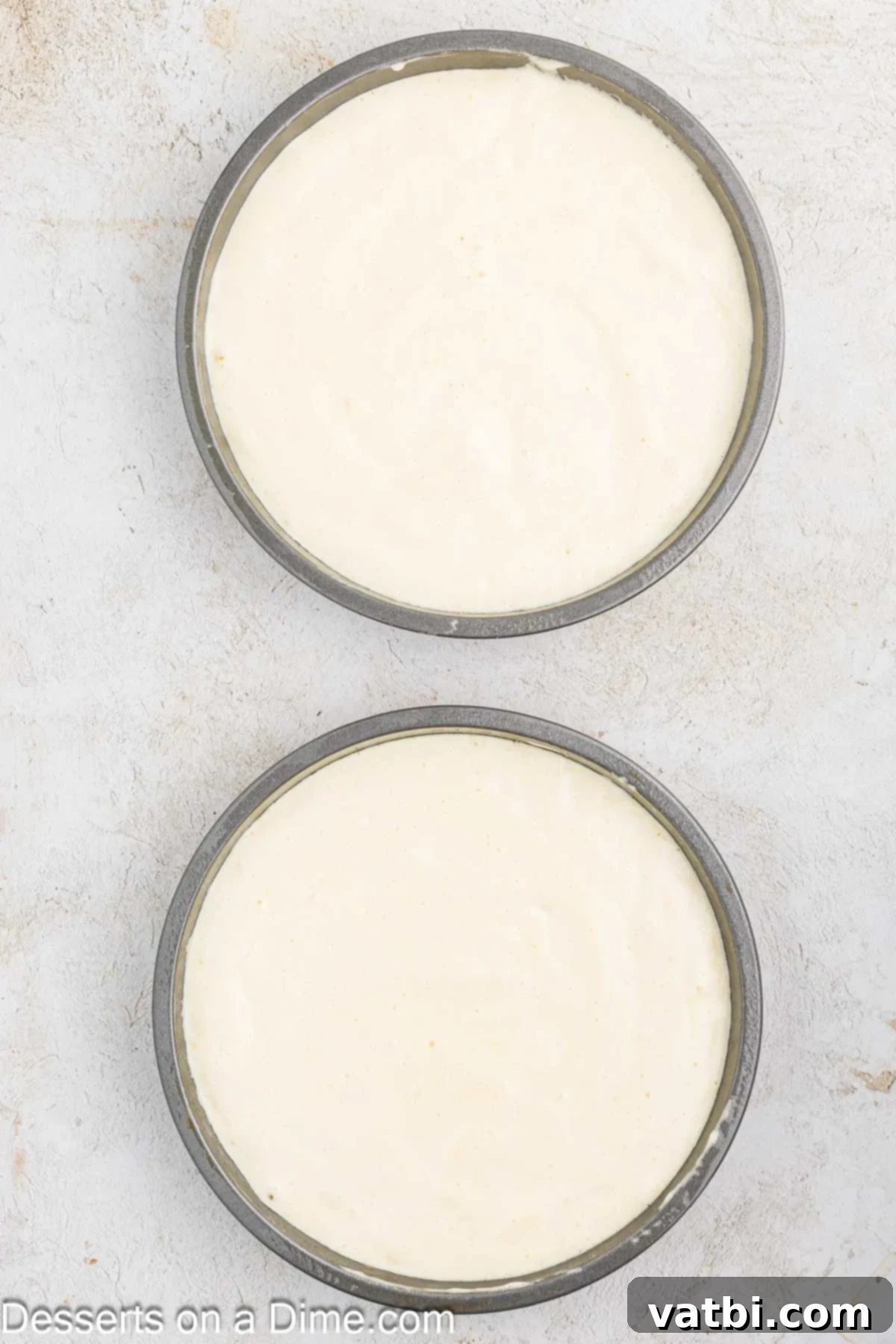 Heavenly Whipped Cream Delight 6 Batter divided into pans.