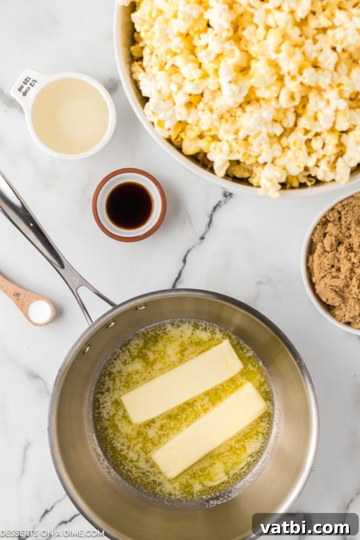 Ultimate Caramel Popcorn 3 Saucepan with butter melting.