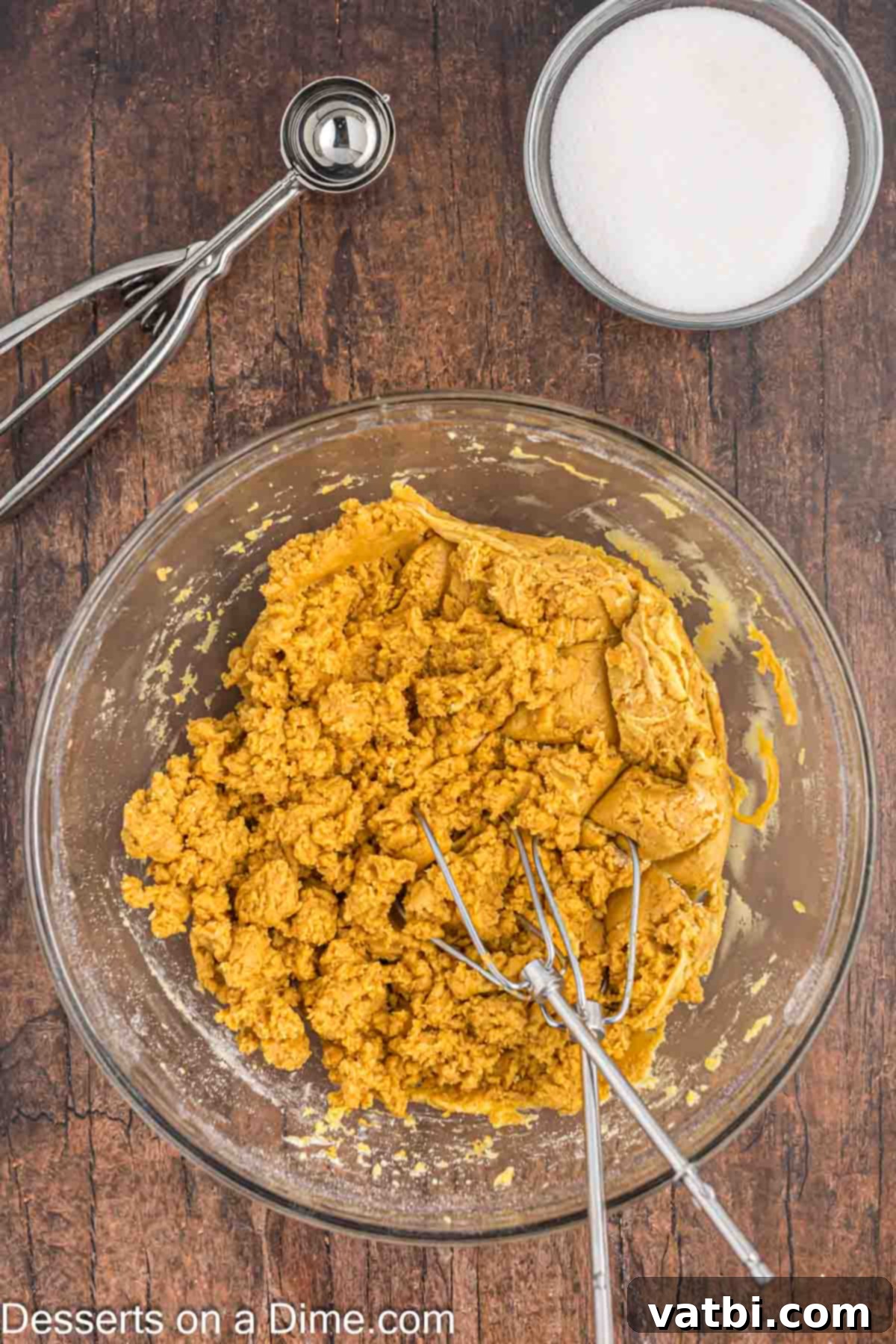 Peanut Butter Cake Mix Cookie Bliss 4 A large mixing bowl containing a thick, well-combined mixture of cake mix, peanut butter, oil, and eggs, ready for scooping.