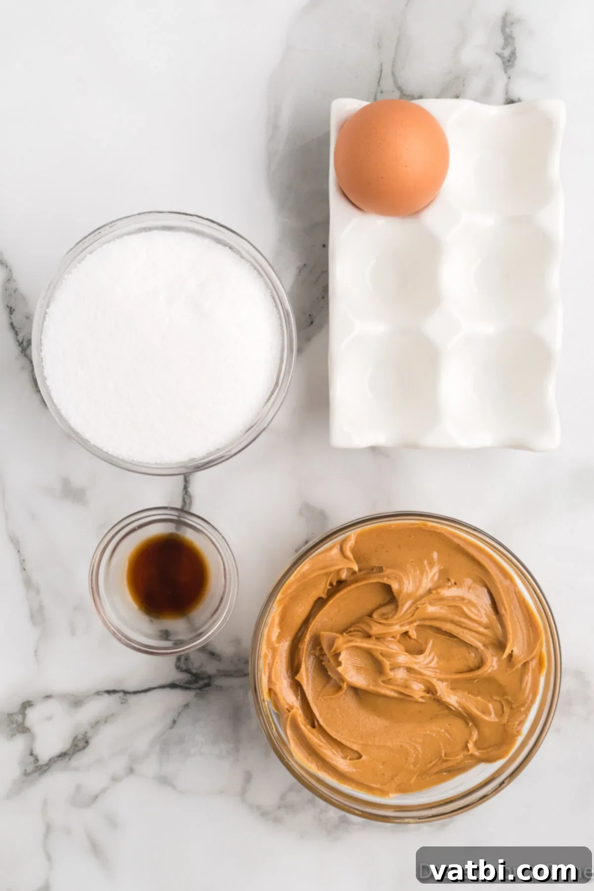 Ingredients for recipe - peanut butter, swerve, vanilla ,egg.