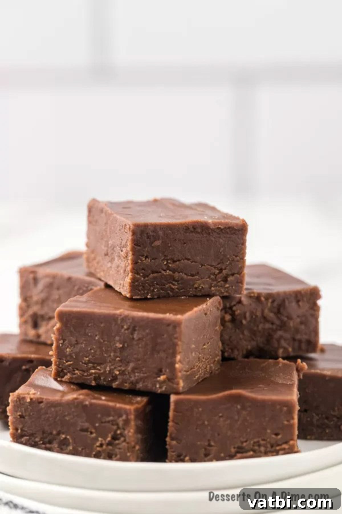 Rich and Creamy Chocolate Peanut Butter Fudge 2 Platter of fudge cut into squares.