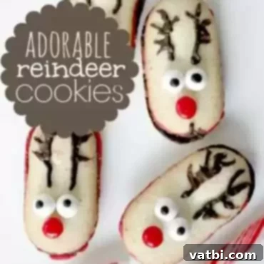 60 Festive and Simple Christmas Sweets 5 Adorable no-bake Reindeer Cookies with pretzel antlers and candy eyes.