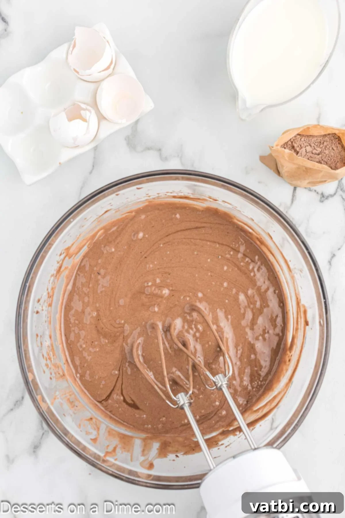 Crock-Pot Molten Chocolate Dream 4 Mixing bowl with cake mix and other ingredients being combined.