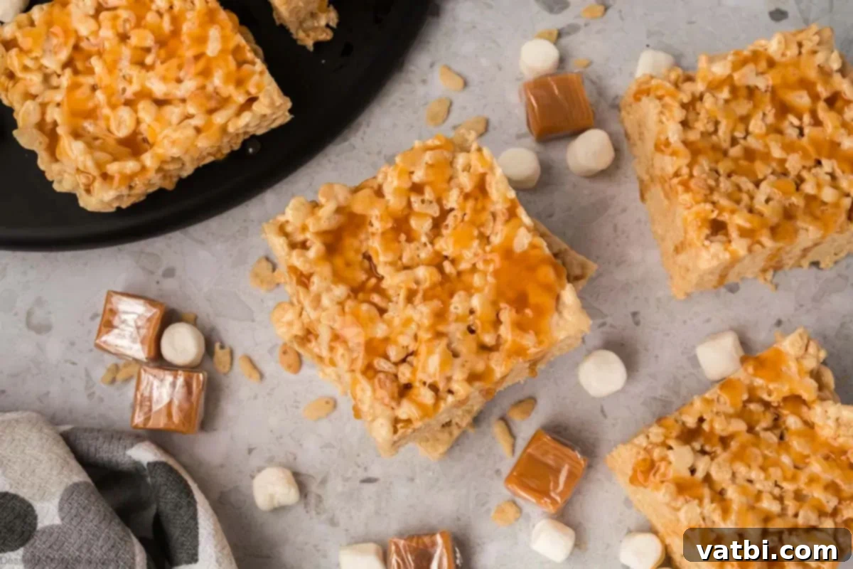 Irresistible Salted Caramel Rice Krispies 2 Squares of caramel rice krispie gtreats ready to enjoy.