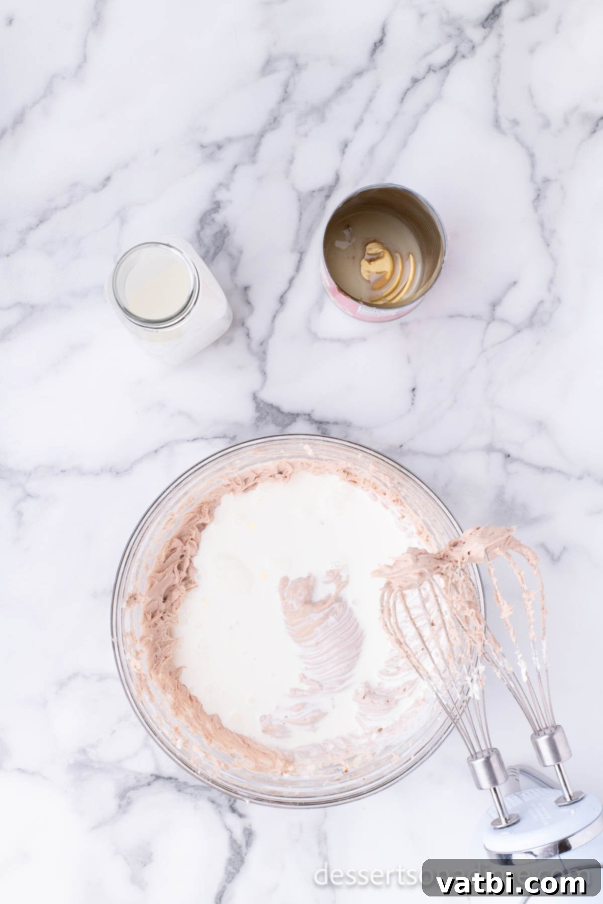 Sweetened condensed milk added to mixture. 