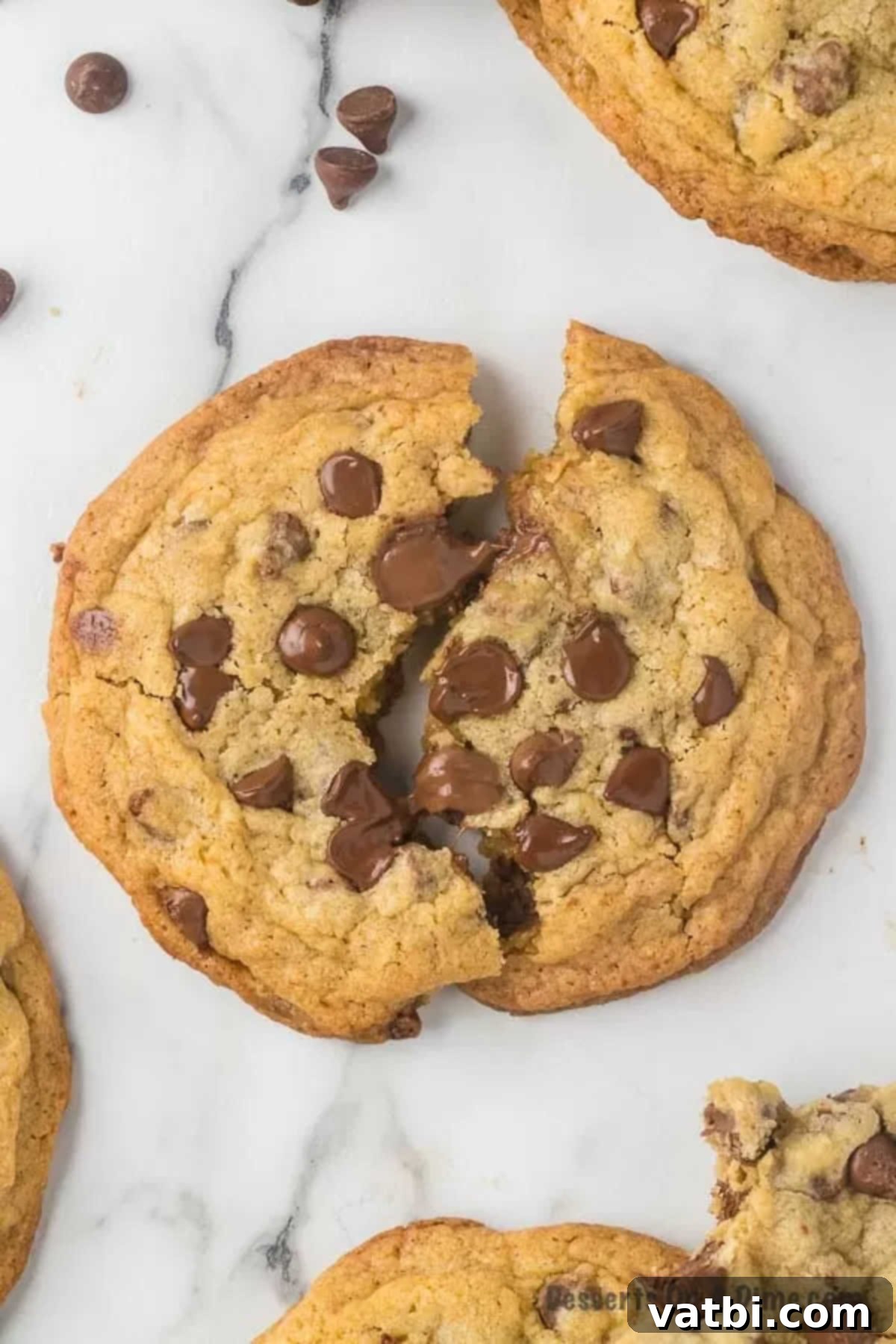 The Ultimate Crumbl Chocolate Chip Cookie Dupe 10 Cookie split in half.