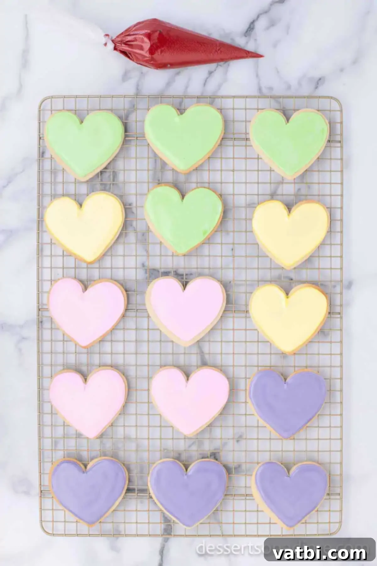 Sweetheart Sugar Cookie Delights 14 Cookies on wire rack.