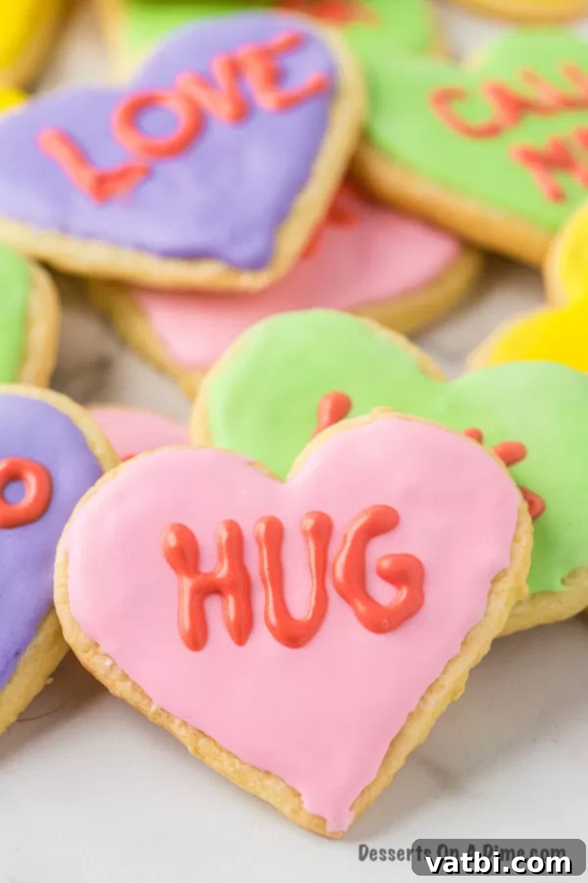 Sweetheart Sugar Cookie Delights 16 Valentine's day sugar cookies spread out.