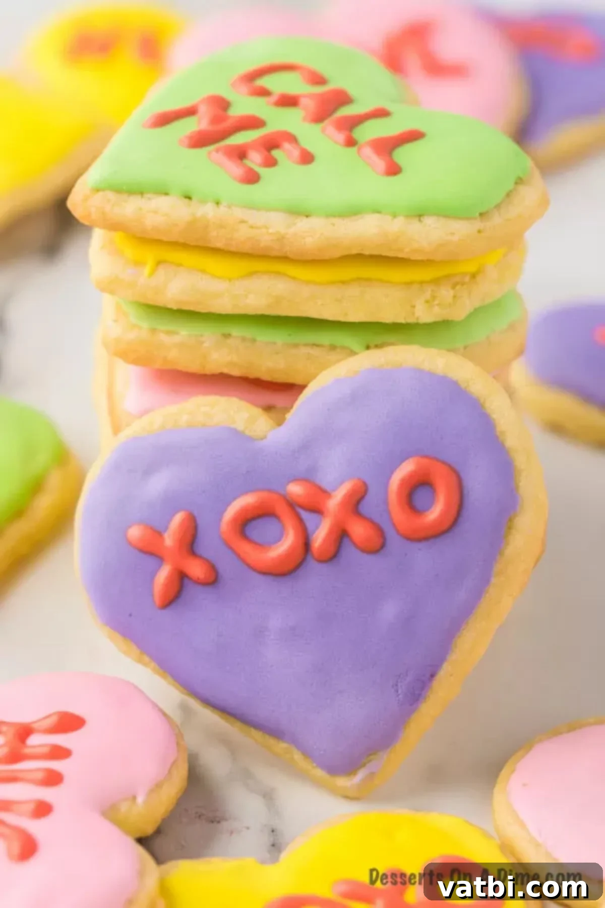 Sweetheart Sugar Cookie Delights 17 Valentine's day sugar cookies spread out.