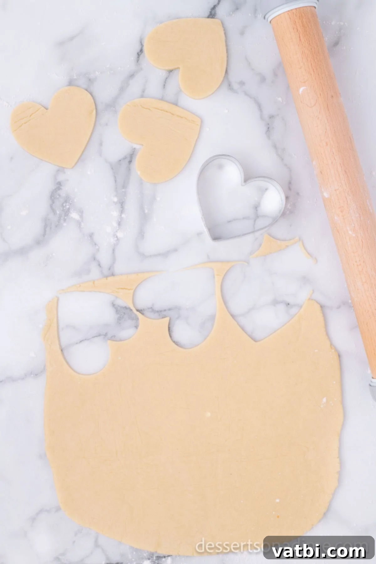 Sweetheart Sugar Cookie Delights 9 Dough rolled out and cut.