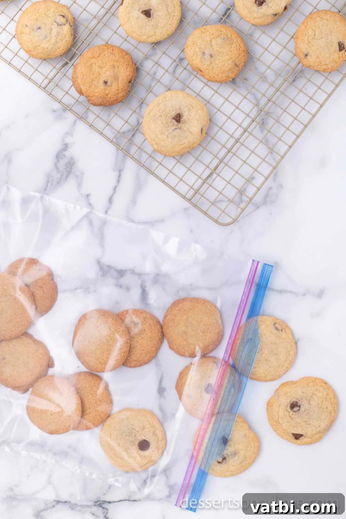 Perfect Homemade Chipwich Delight 11 Cooled chocolate chip cookies stored in a freezer bag.