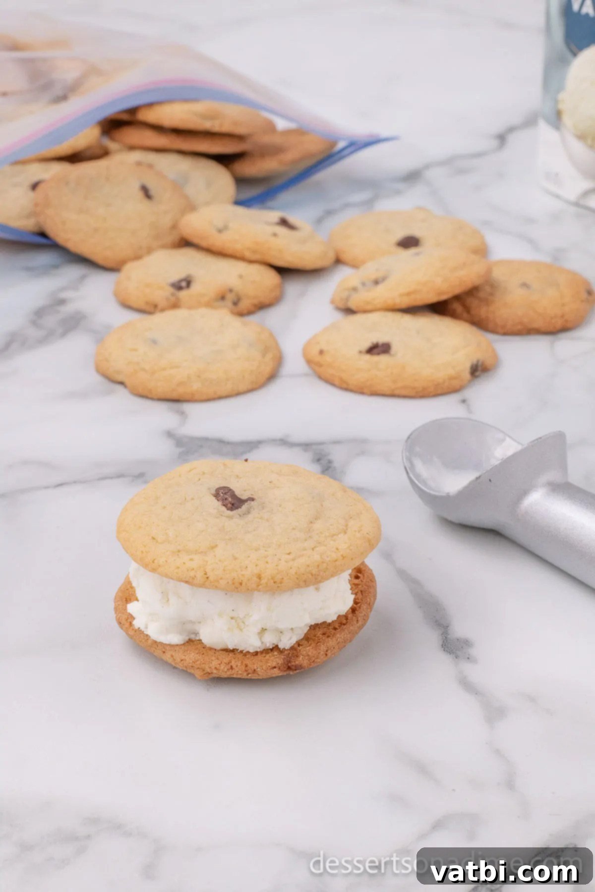 Perfect Homemade Chipwich Delight 13 The second cookie being gently placed on top of the ice cream to form the Chipwich.