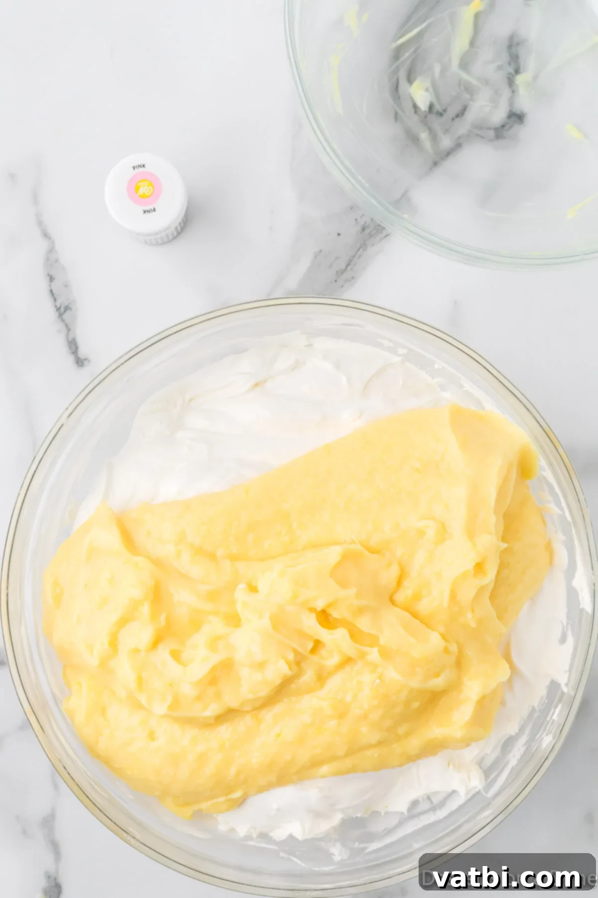 Pudding mixture combined with cream cheese mixture. 