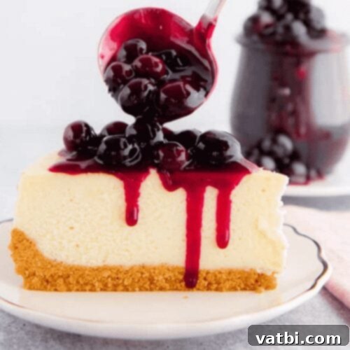 27 Deliciously Easy Blueberry Desserts 18 Blueberry cheesecake with a spoon.