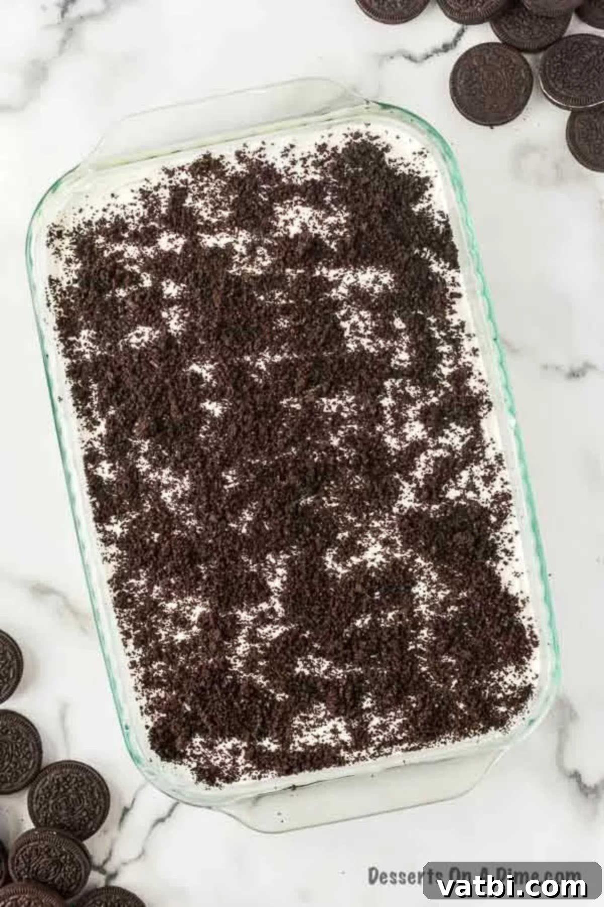 Simple Cream Cheese Free Dirt Cake 10 Dirt Cake Recipe without Cream Cheese in a baking dish.