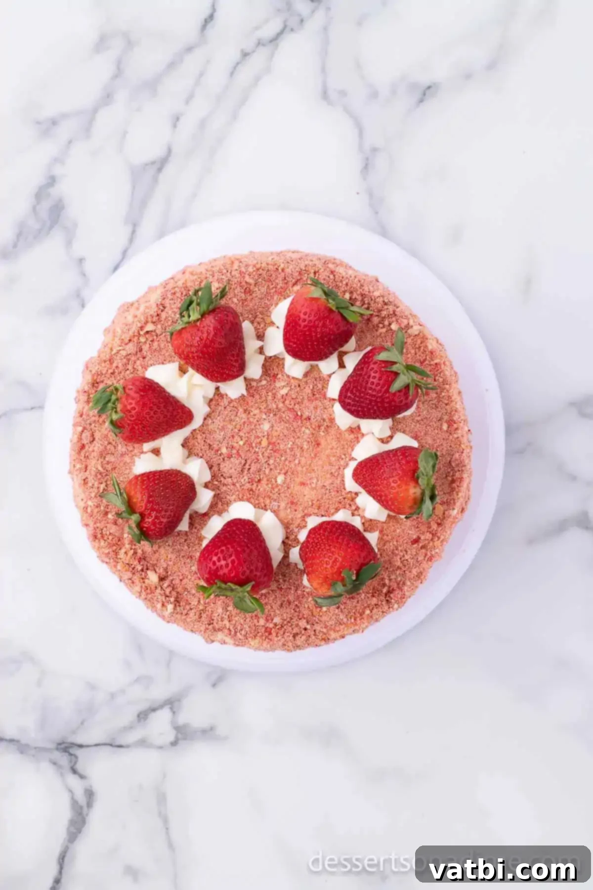 Heavenly Strawberry Crunch Cake 12 Cake topped with fresh strawberries and crunch topping.