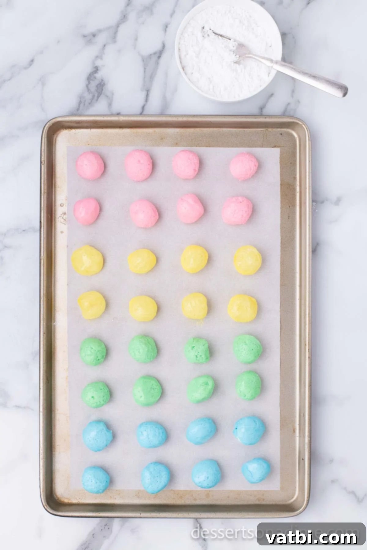 Mints on baking sheet. 
