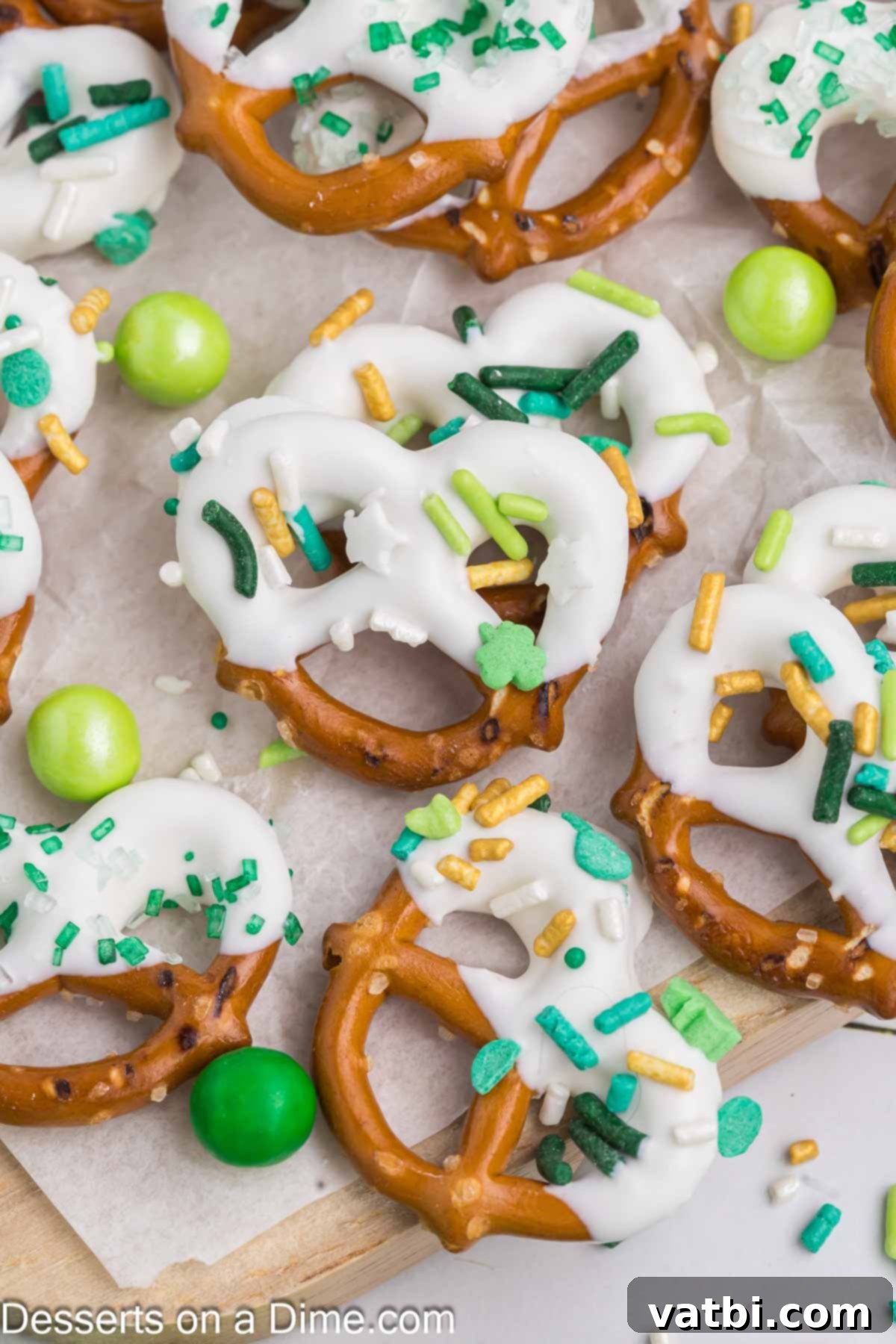 St. Patrick's Day pretzels ready to serve. 
