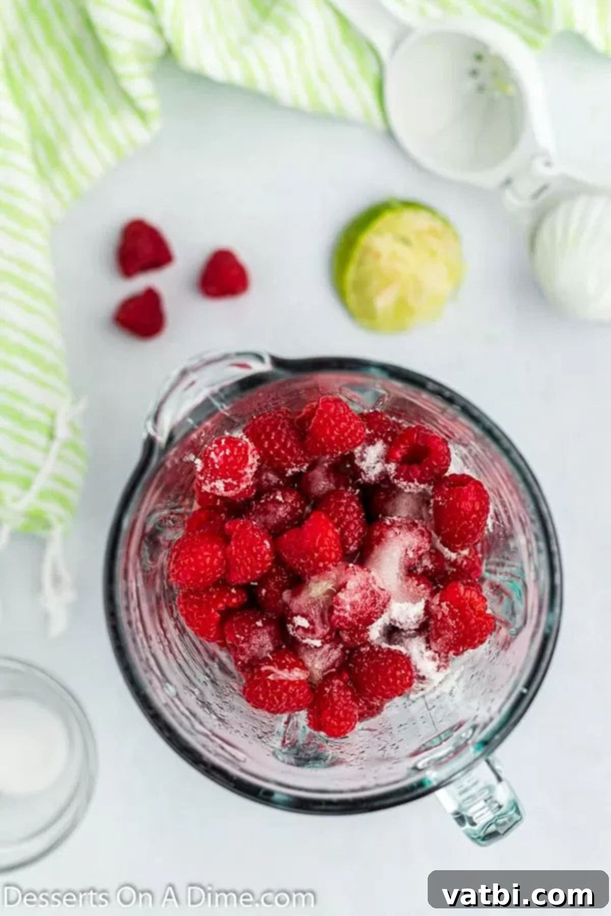 Homemade Raspberry Bliss Pops 3 Ingredients for raspberry popsicles in a blender.