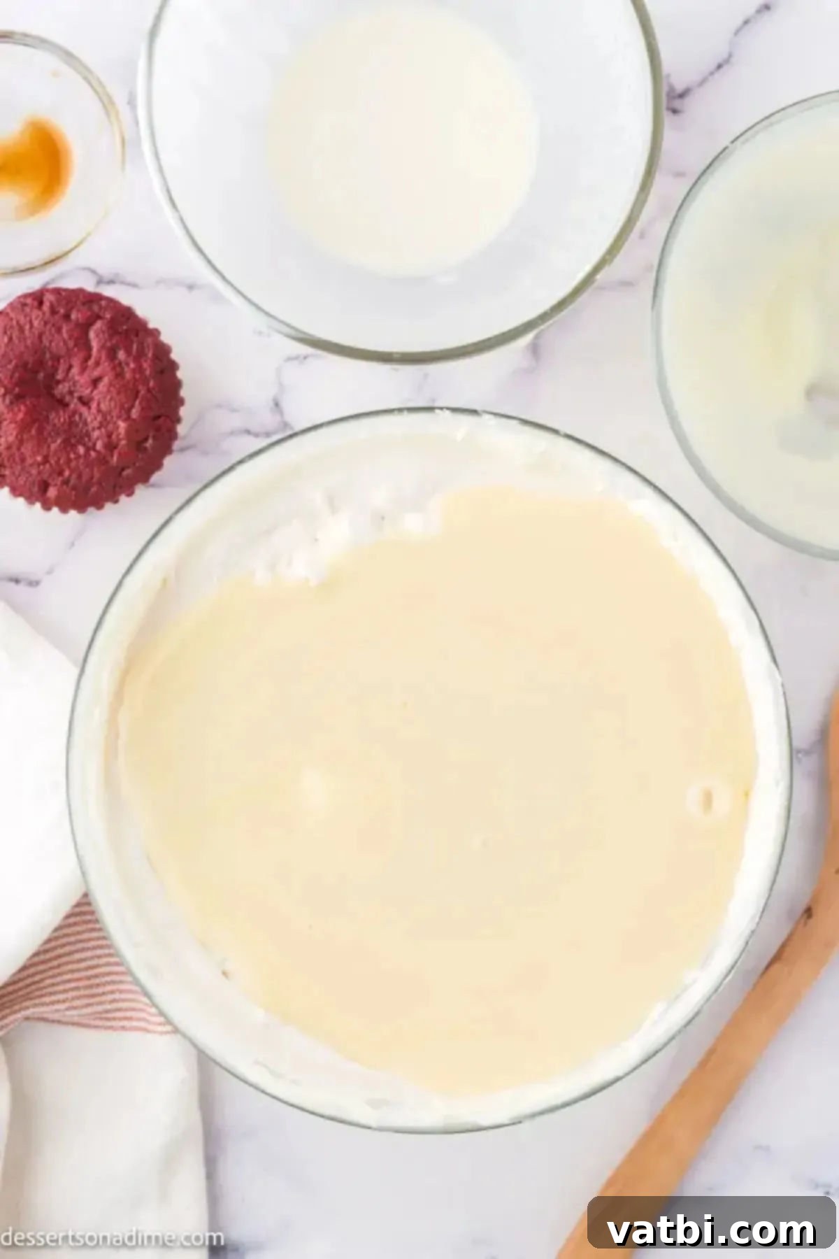 Red Velvet Ice Cream 4 Mixing bowl with sweetened condensed milk.