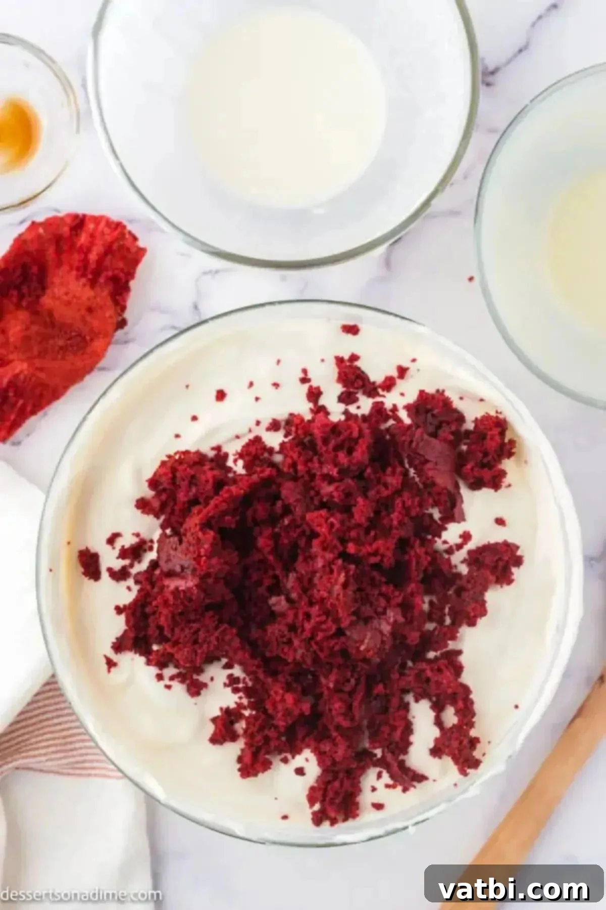Red Velvet Ice Cream 5 Crumbled Red Velvet Cupcake in batter.