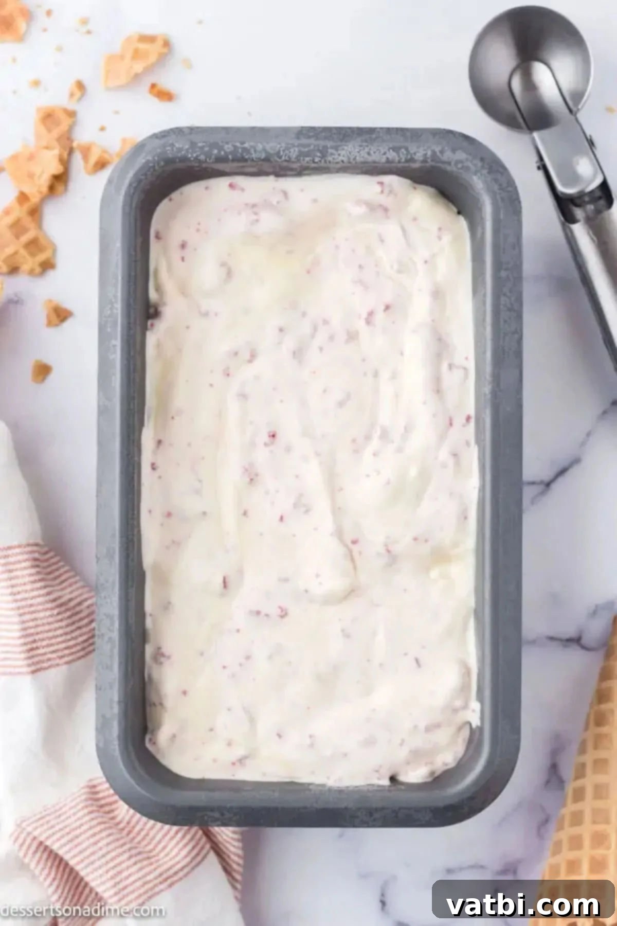 Red Velvet Ice Cream 7 Mixture frozen in pan.