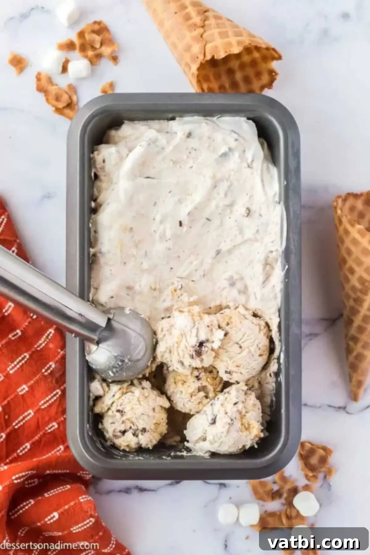 Irresistible Homemade S'mores Ice Cream 7 Mixture being scooped.