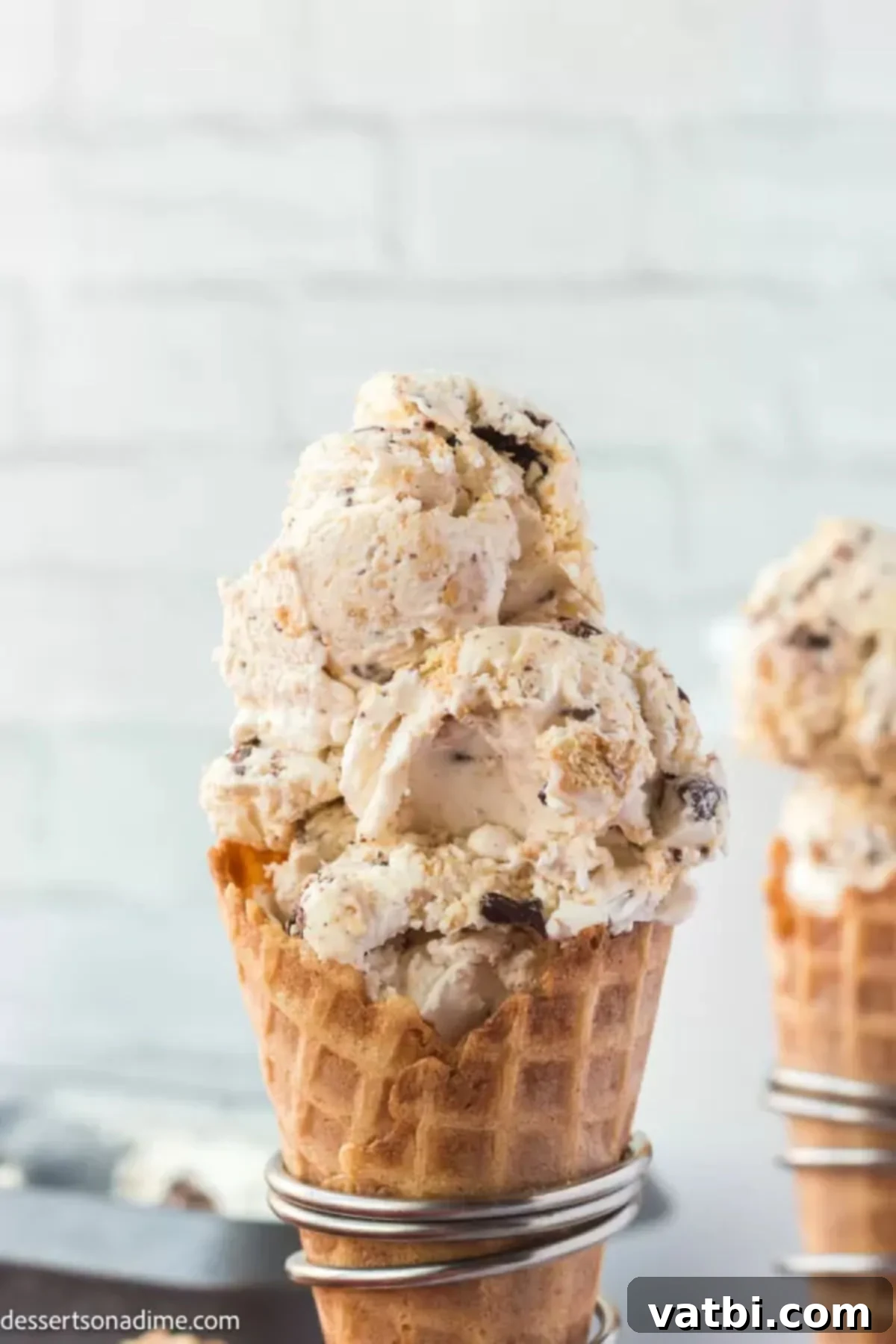Irresistible Homemade S'mores Ice Cream 9 Smores ice cream in a cone.