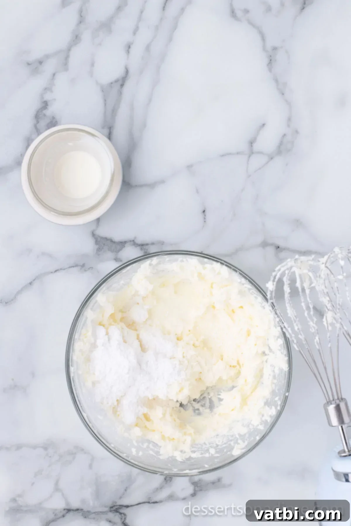 Cream cheese mixture combined in a bowl. 