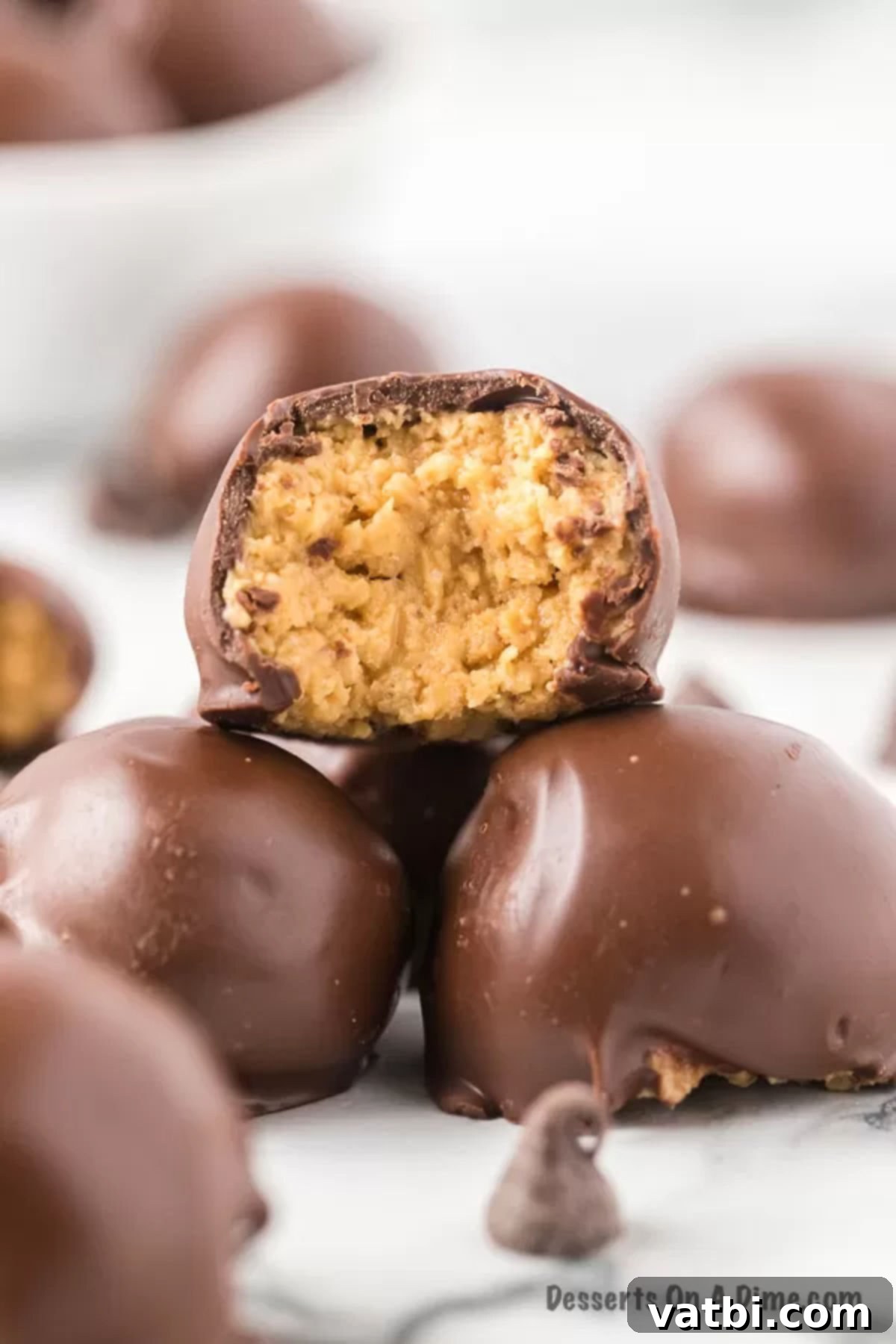 Peanut Butter Crisp Bites 16 Peanut Butter Balls with Rice Krispies up close photo.