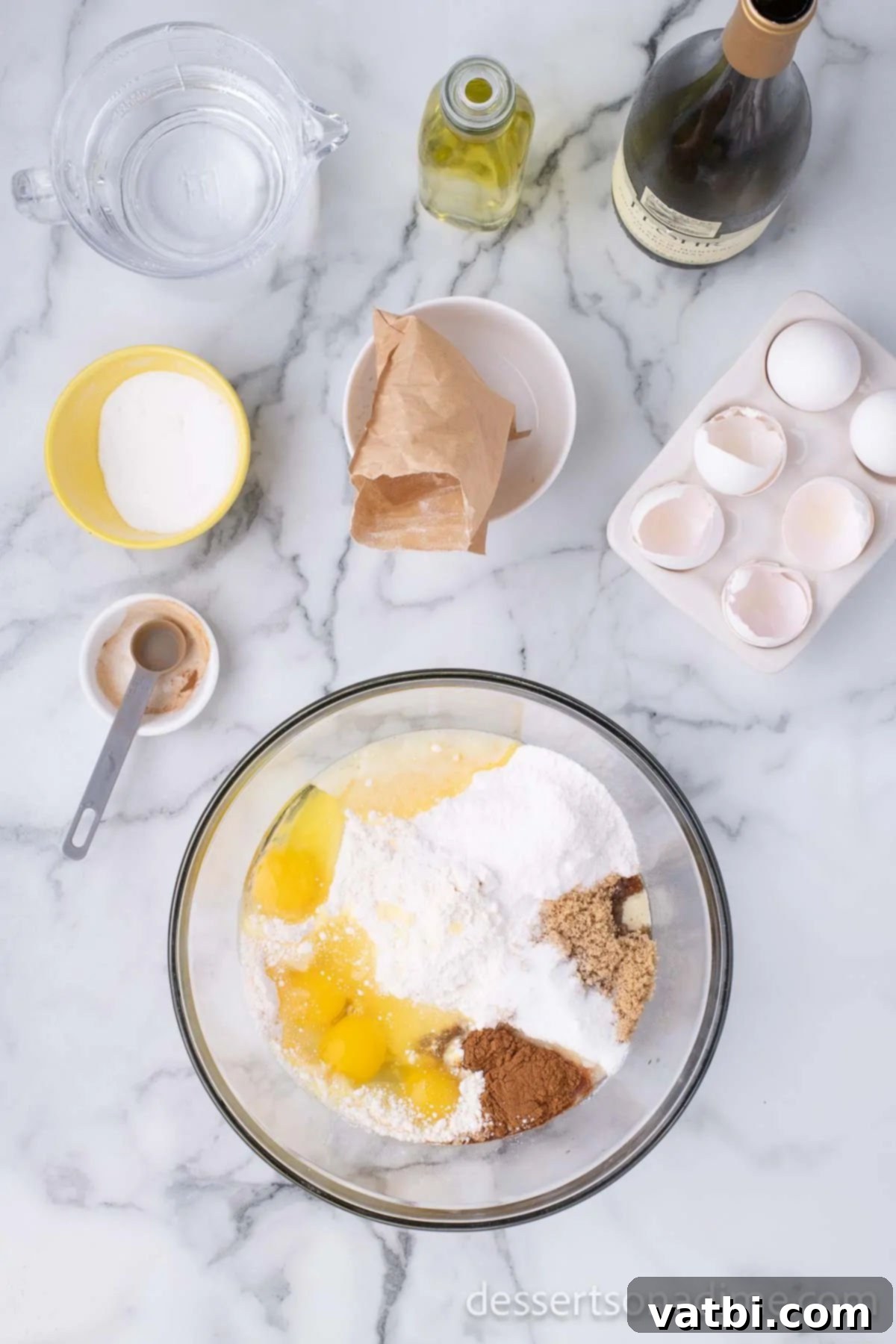 Deliciously Addictive Cake 4 Combining all the dry and wet cake ingredients in a large mixing bowl to create the batter for the Crack Cake.