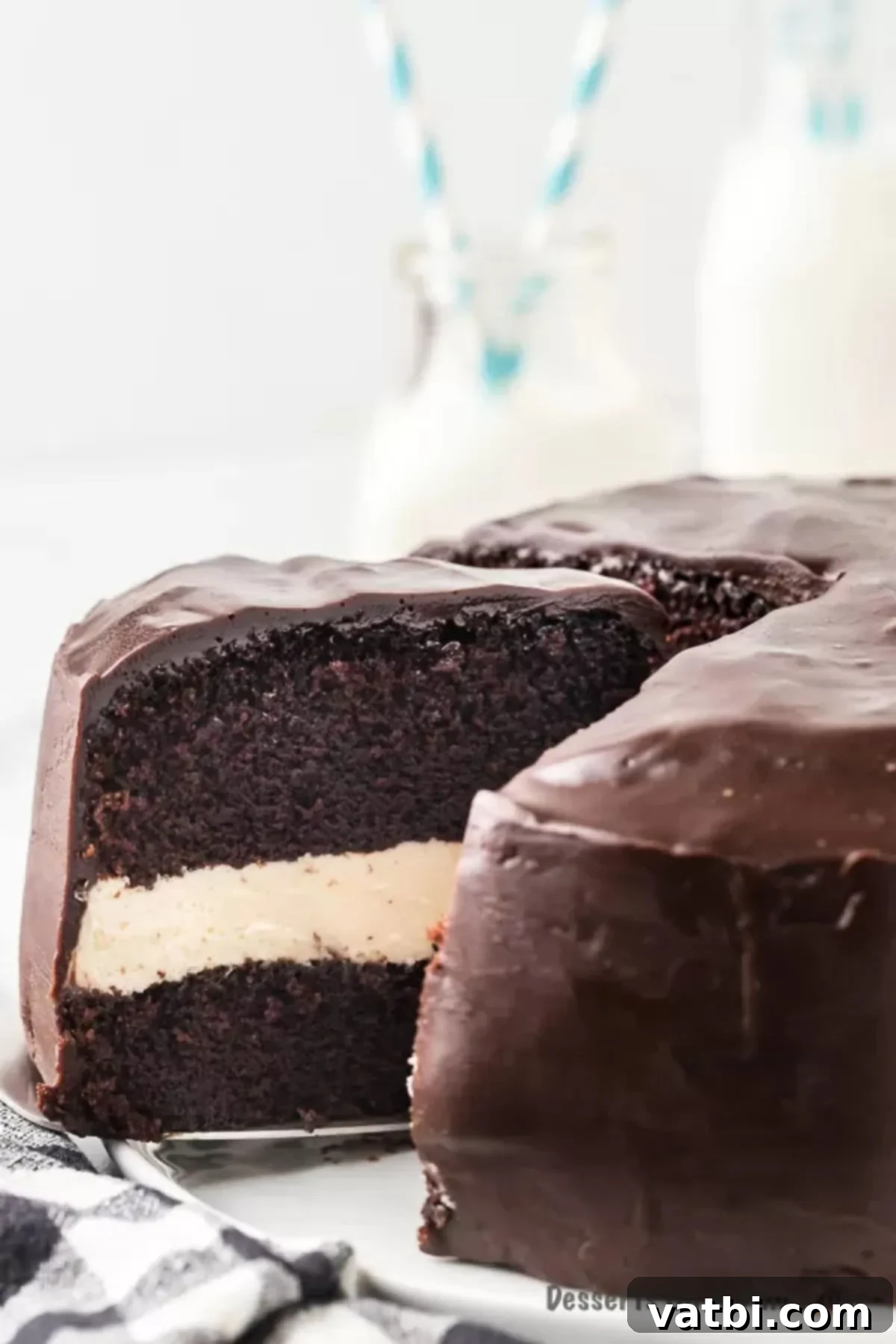 close up image of ding dong cake on a platter. 