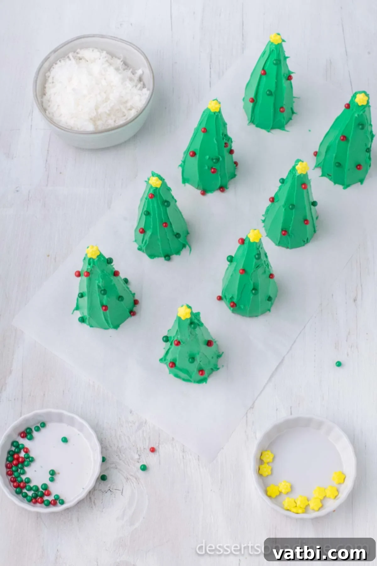 Sweet Ice Cream Cone Christmas Trees 8 Several ice cream cone Christmas trees beautifully decorated with various candies acting as colorful ornaments.