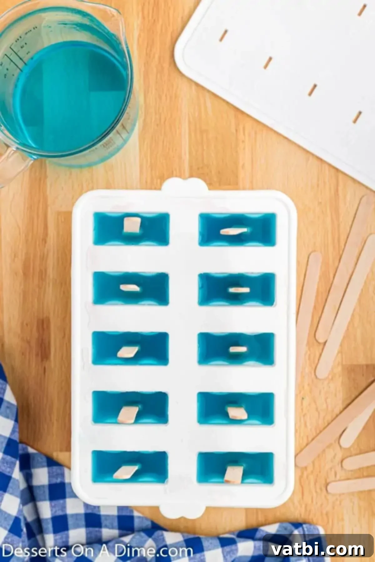 Red, White, and Blue: A Sweet Summer Celebration 6 Blue Gatorade in mold ready to freeze.