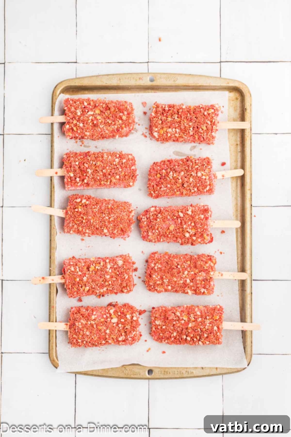 Strawberry Shortcake Frozen Bars 8 Finished Strawberry Shortcake Popsicles on a tray