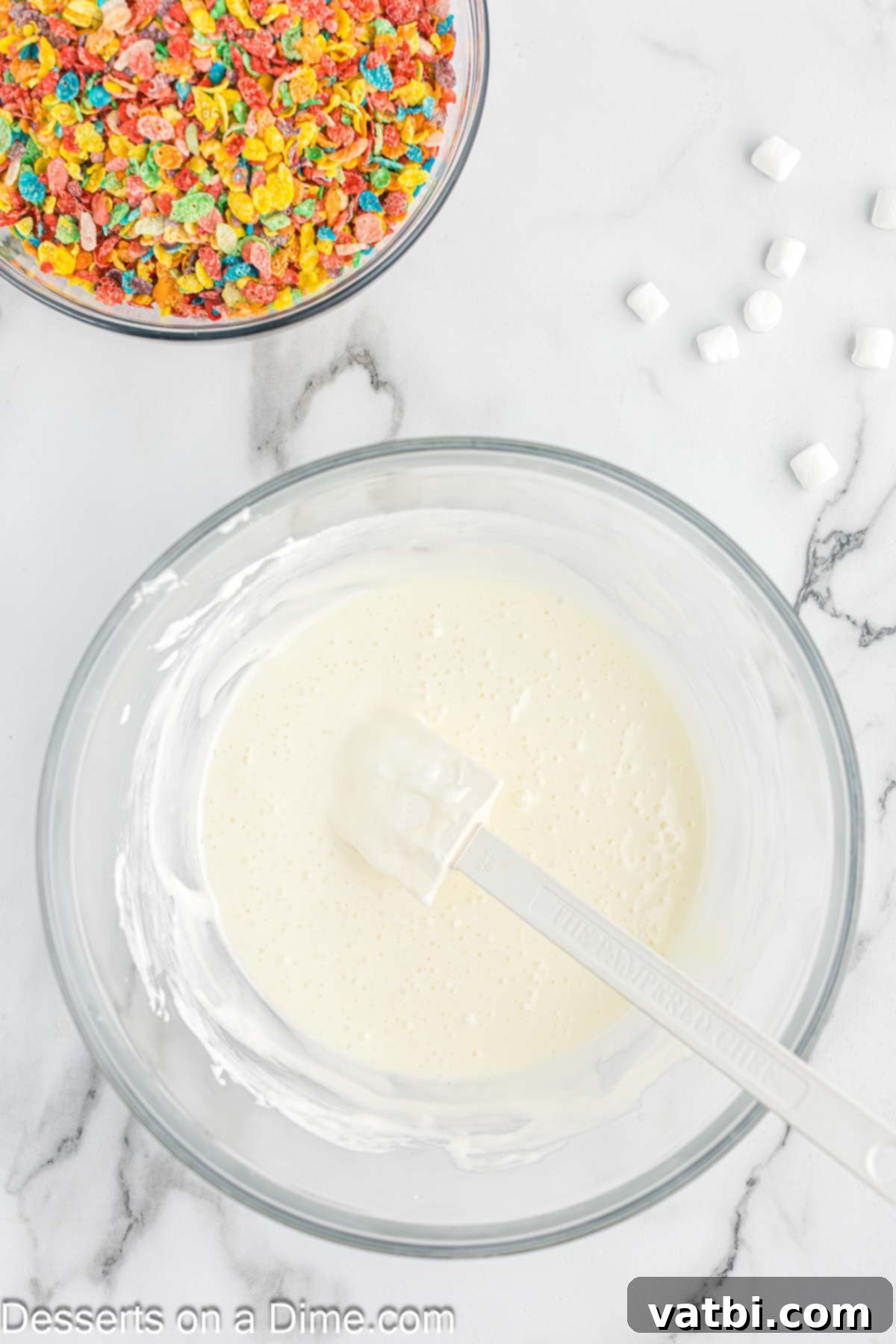 Bowl of melted marshmallows. 