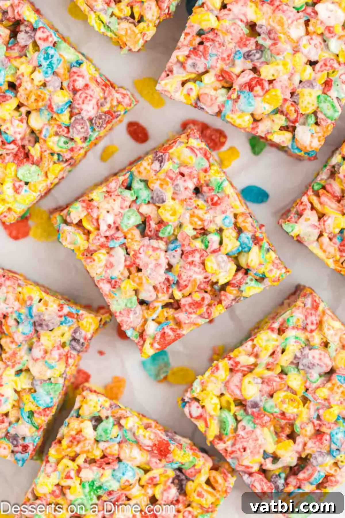 Fruity Pebbles bars arranged together. 