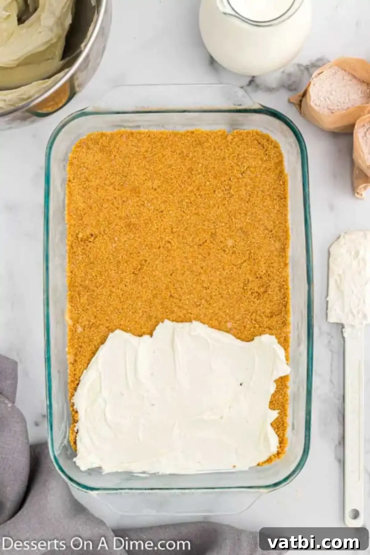 Butterscotch Bliss 6 Cream cheese mixture spread on crust.