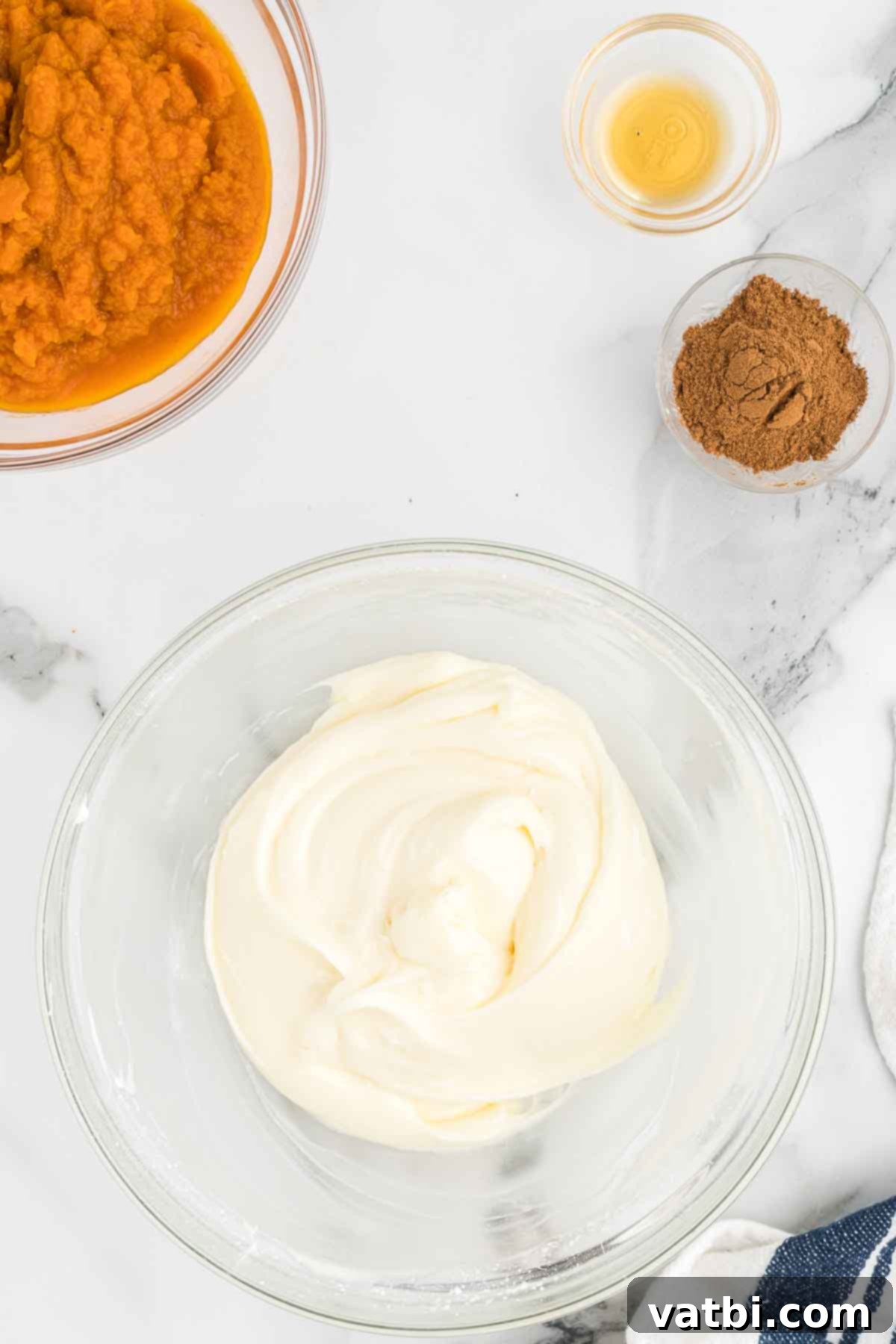 Delicious Pumpkin Dip 6 Mixture combined and ready for pumpkin to be folded in.