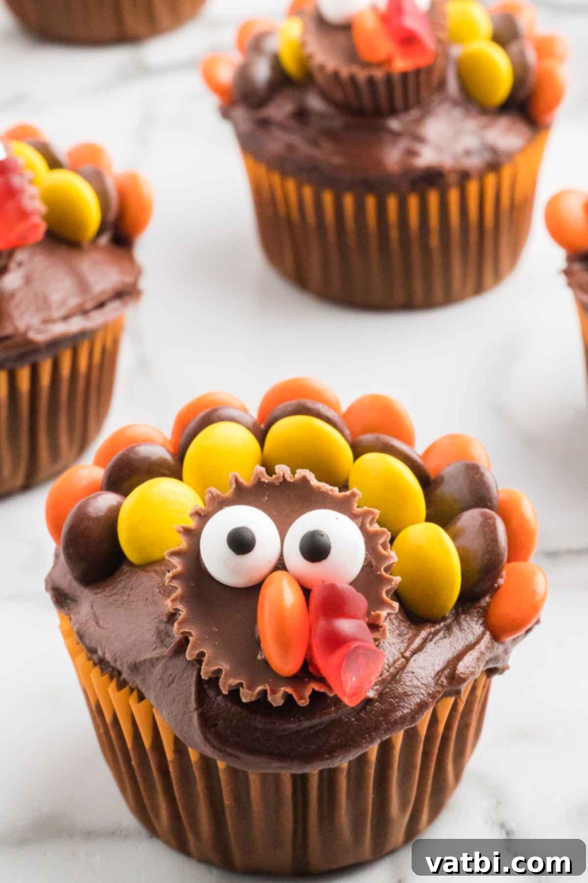 Turkey cupcakes decorated and ready to enjoy. 