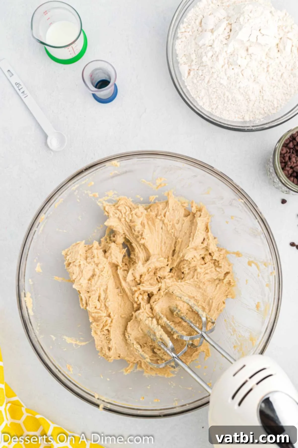 Bite-Sized Cookie Dough Bliss 4 Butter and sugar creamed together in a bowl.