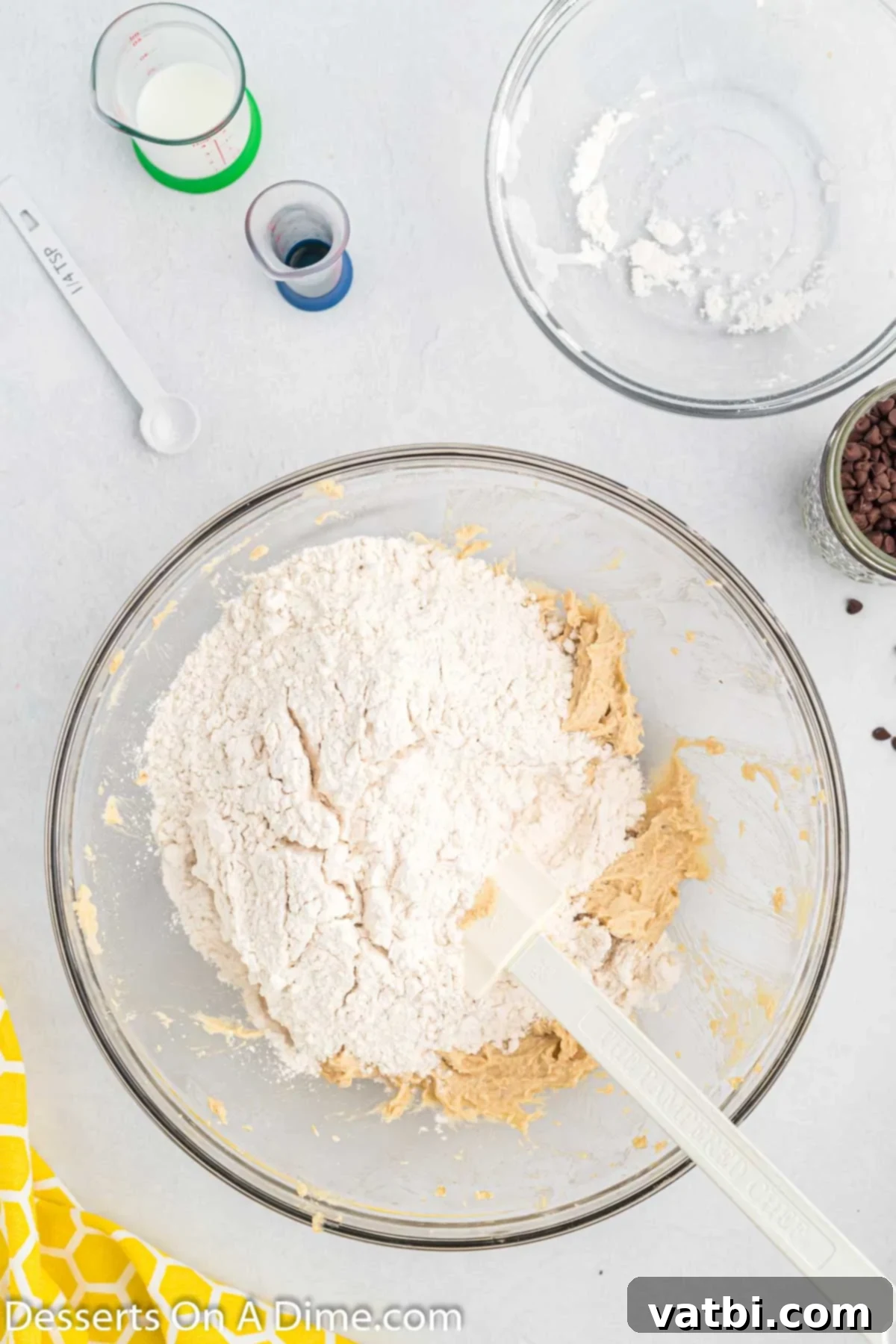 Bite-Sized Cookie Dough Bliss 5 Flour added to mixing bowl.