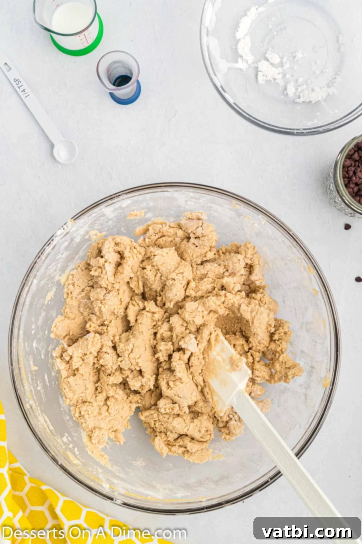 Bite-Sized Cookie Dough Bliss 6 Mixture combined with spatula.