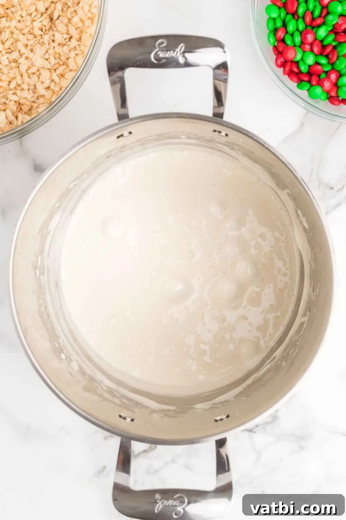 Melted mixture in pan. 