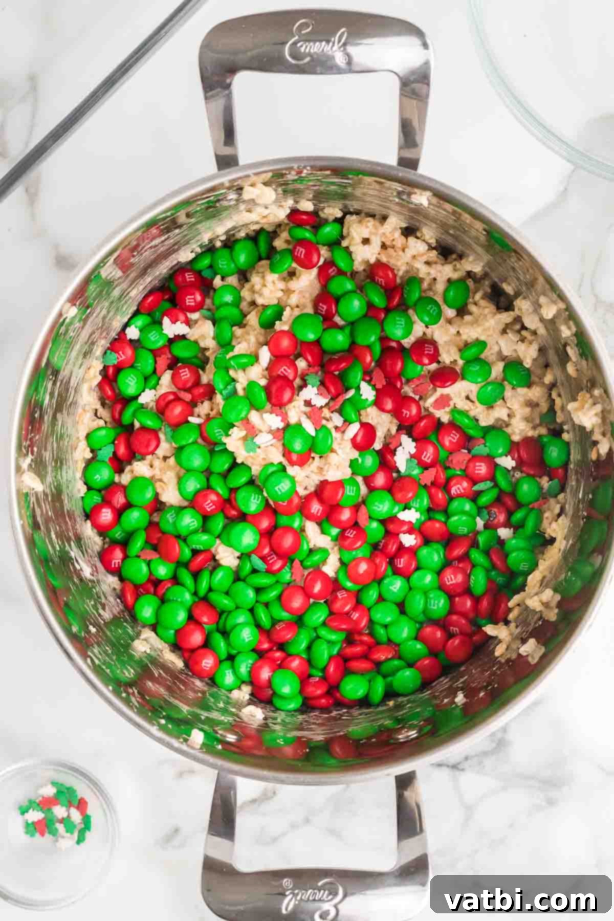 Candy folded into the mixture. 