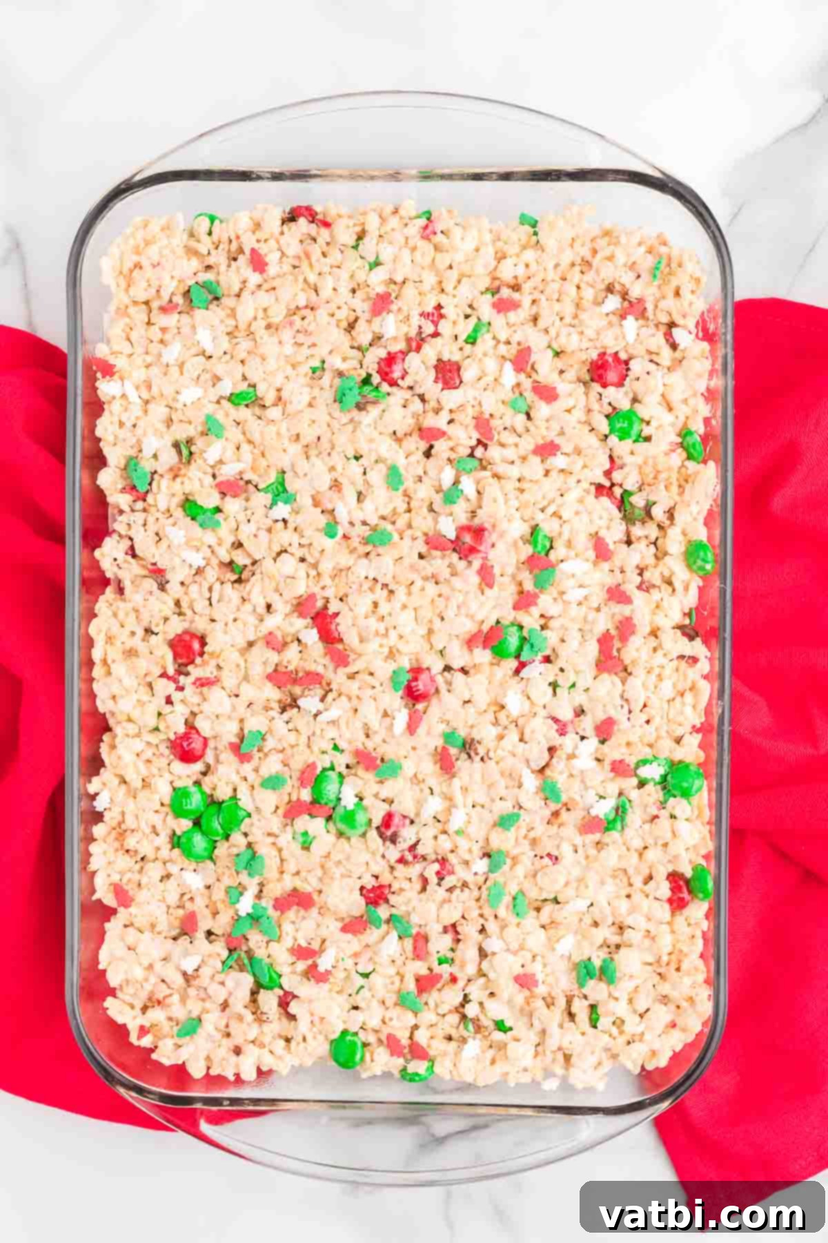 Mixture pressed into baking dish. 